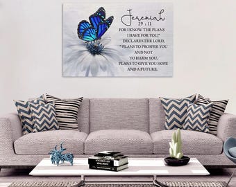Jeremia 29:11 väggkonst, kristen fjärilsväggdekor, bibelvers-canvas, inspirerande bibelkonst, trosgåva