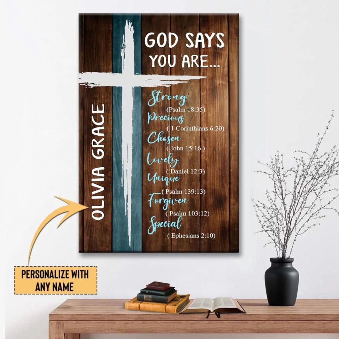 Personalized Christian Wall Art Canvas Print, God Says You Are Bible ...