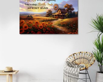 Varje dag är en ny början, väggkonst, amerikansk lada, bondgårdsdekor, inspirerande present till lantlig landskapsstil
