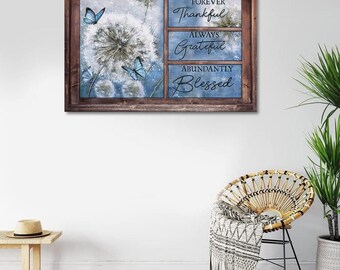 Evigt tacksam, alltid tacksam, rikligt välsignad, canvas, lantlig tacksamhet, väggkonst, heminredning, bibelvers, canvas, väggkonst