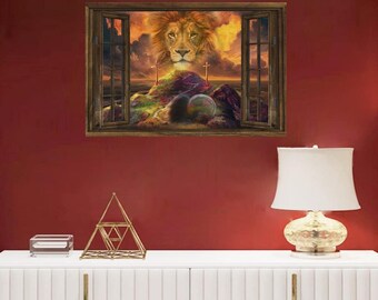 Canvastavla Han är uppstånden – Judas lejon påskdekor, Jesu uppståndelse kristen tro heminredning