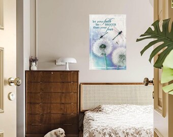 Let Your Faith Be Bigger Than Your Fear Canvas, Christian Wall Art Dragonfly Dandelion Faith Home Decor, Bible Verse Canvas Wall Art
