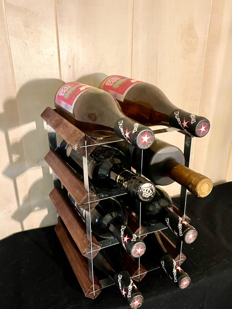 Geometric Wood Metal Wine Rack – Mid Century Style 9-bottle Countertop ...