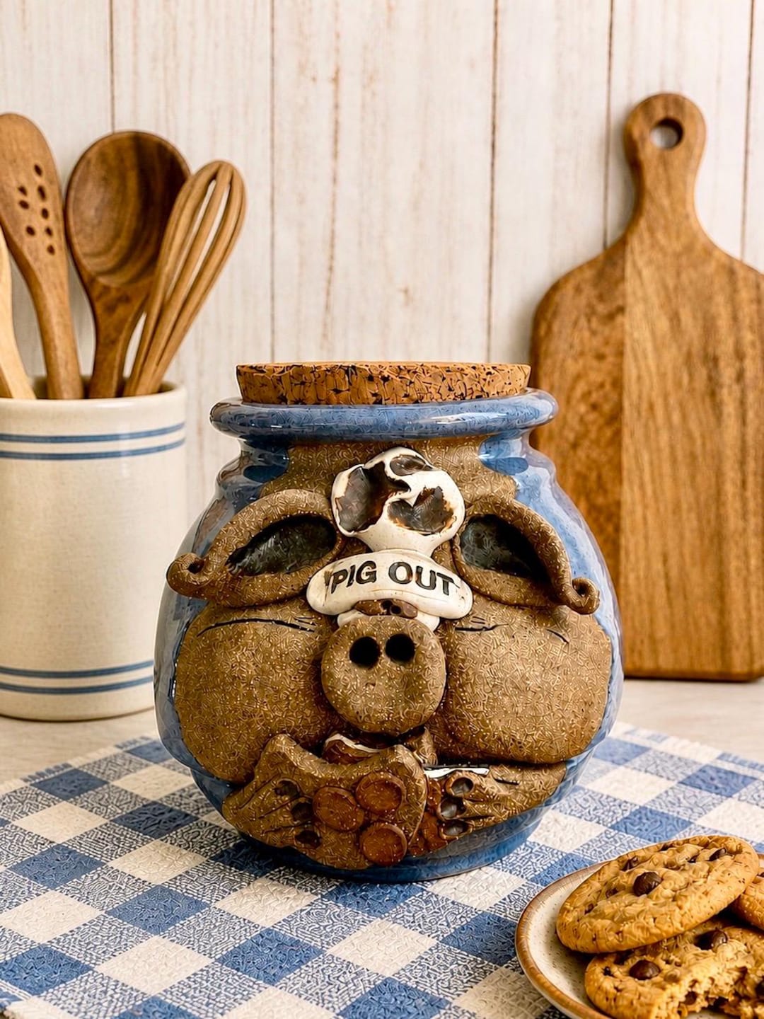 Vintage Style Pig Cookie Jar, Rustic Farmhouse Ceramic Cannister ...