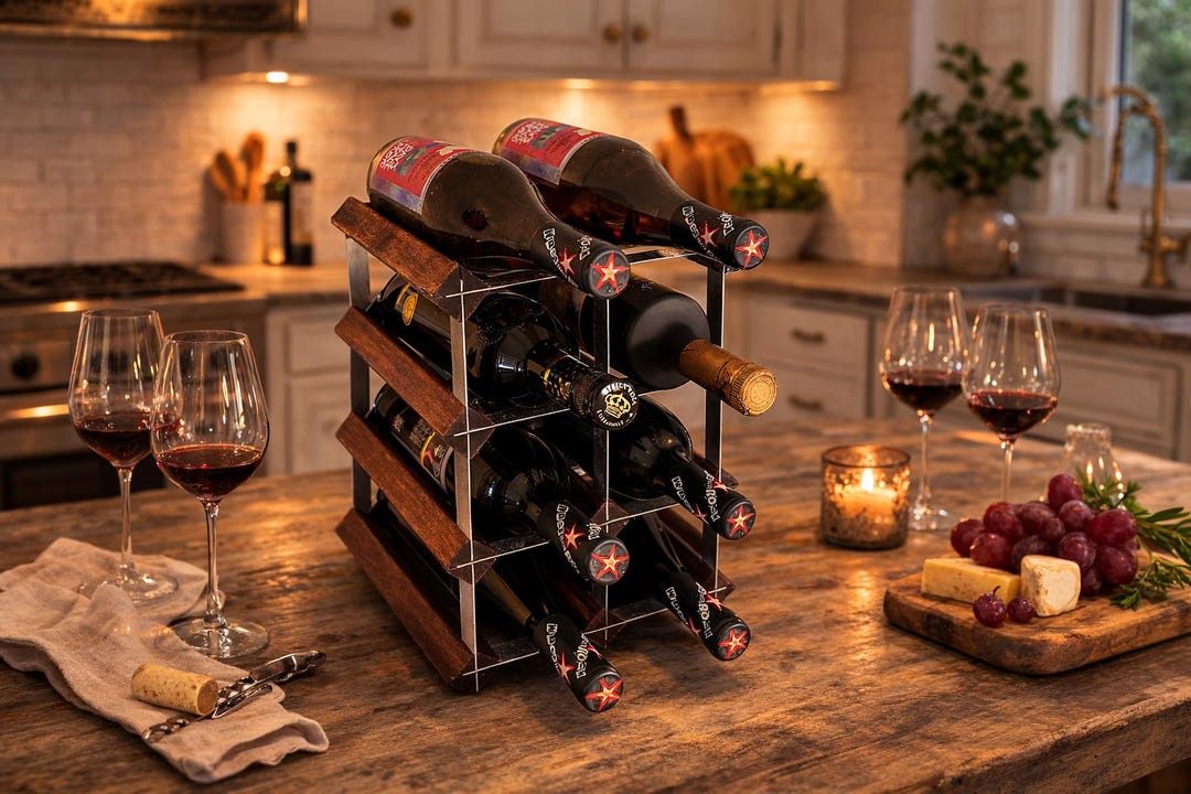 Geometric Wood Metal Wine Rack – Mid Century Style 9-bottle Countertop ...