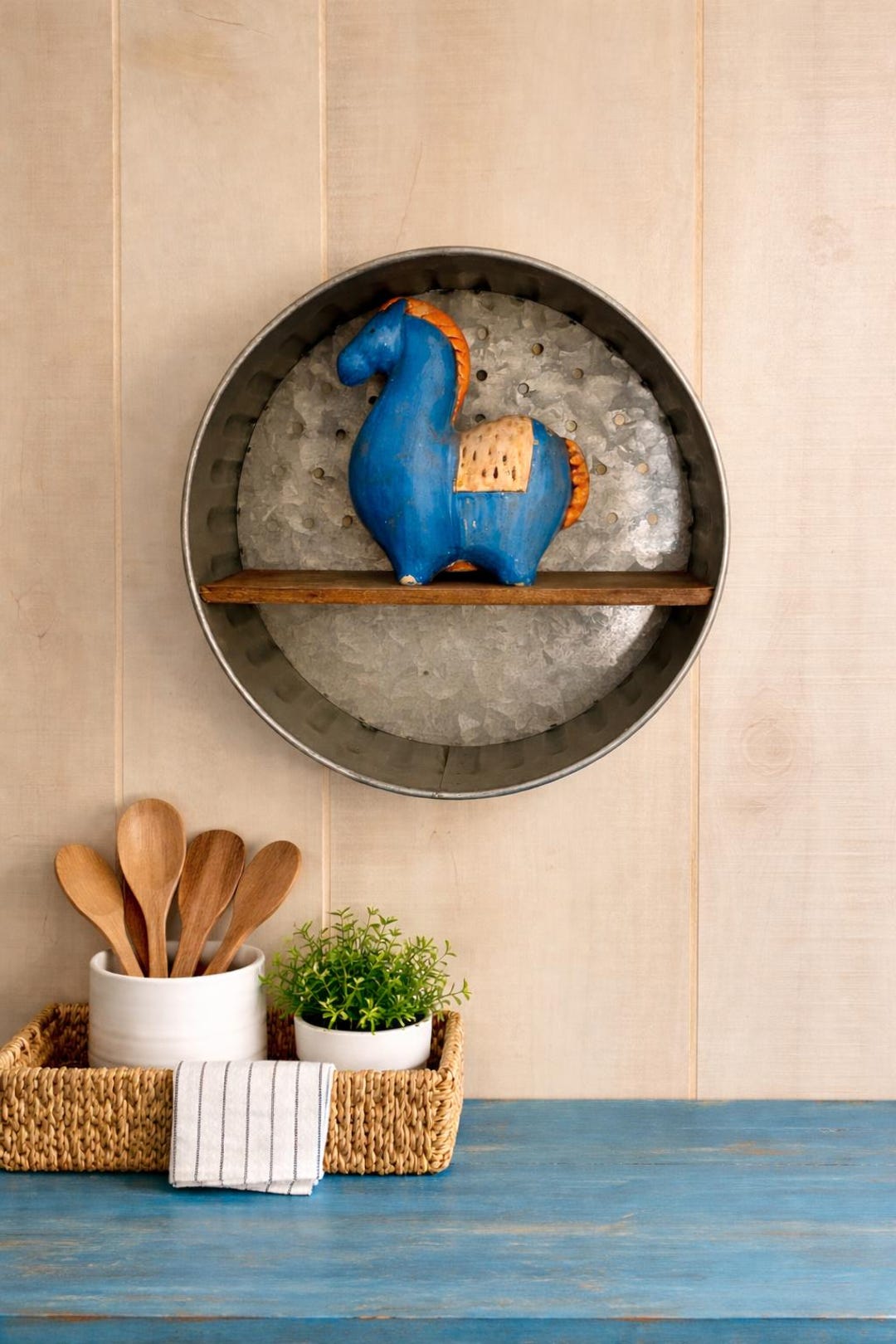 Galvanized Metal Round Shelf: Rustic Farmhouse Industrial Decor (12 ...