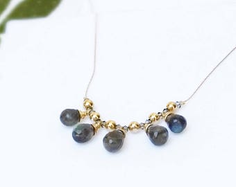 Cij Sale Labradorite necklace. gold necklace, Labradorite drops and gold filled beads neckalce, gemstone necklace, gift for her.