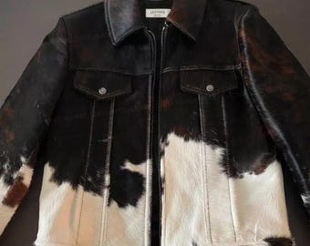 Chaqueta vaquera de piel de vaca para hombre: pelo de poni auténtico