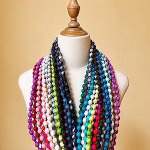 Wooden Bead Necklace, Long Mulberry Silk Layered Necklace 180cm, Handmade Boho Statement Jewelry, Gift for Her