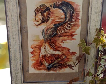 watercolor "the diyng siren" framed
