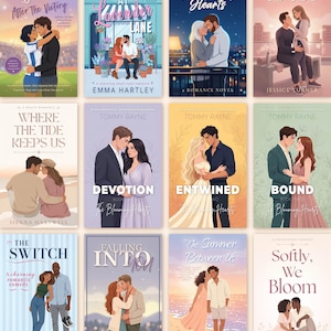 Pu&ograve; includere: Una collezione di copertine di romanzi rosa. Ogni copertina presenta illustrazioni di coppie che si abbracciano. I titoli includono "Ours After The Victory", "Kiss Me at Lavender Lane", "Whispering Hearts" e "Close to You".