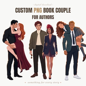 Custom 2 PNG Characters for Authors, 2 Characters, Romance Couple and Fantasy Book Character Art, Transparent Background