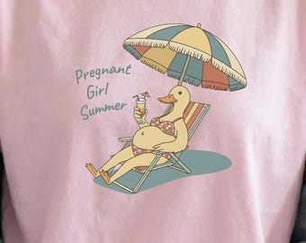 Pregnant Girl Summer Shirt, Summer Goose T-Shirt, Maternity Summer Tee, Beach Baby Reveal Tee, Expecting Mom Gift