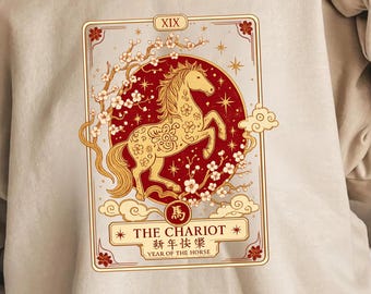 Year of the Horse 2026 Tarot Card T-Shirt, Chinese Zodiac Tee, Chinese New Year, Astrology Eastern Horse Lover Gift