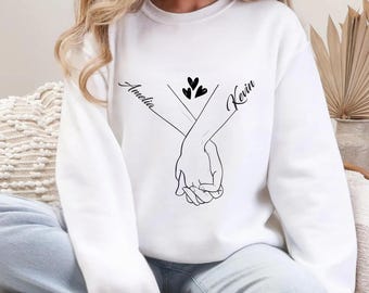 Couple Valentine's Shirts: Matching Holding Hands - Personalized Names