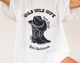 Wild Wild Wife Custom Bachelorette Shirt, Cowgirl Bride Tee, Comfort Colors Bride Tee, Personalized Bach Shirts, Matching Bridal Squad