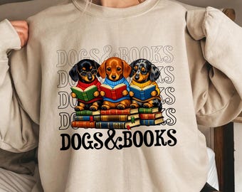 Dogs Reading Books Shirt, Dachshund Book Lover T-Shirt, Book Lover Gift for Dog Moms