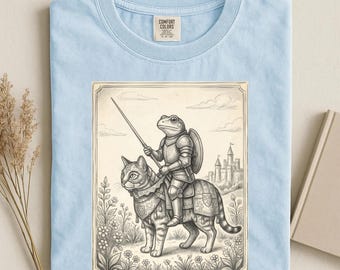 Frog on Cat Shirt, Weird Medieval Cat Shirt, Renaissance Fair Gift, Weirdcore Cat Shirt, Funny Meme Shirt