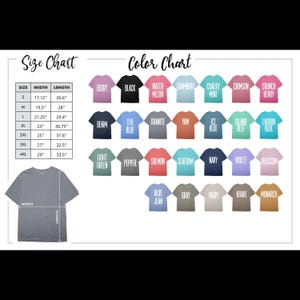 Pode incluir: Uma tabela de tamanhos e cores para camisetas. A tabela de tamanhos mostra as medidas em polegadas para os tamanhos S a 4XL. A tabela de cores exibe v&aacute;rias cores de camisas, incluindo Berry, Black, Water Melon, Chambray, Chalky Mint, Crimson e Crunch Berry.