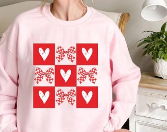 Retro Heart Coquette Bow Sweatshirt - Valentine's Day Shirt