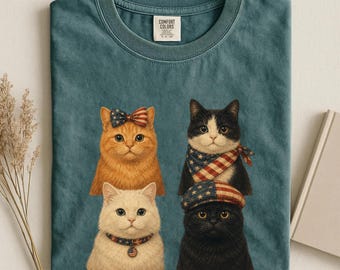 Patriotic Cats Shirt, Independence Day Cat Shirt, T-Shirts, Fourth of July Cat Lover Gift, Cat Lover Shirt, Usa Flag Cat Shirt