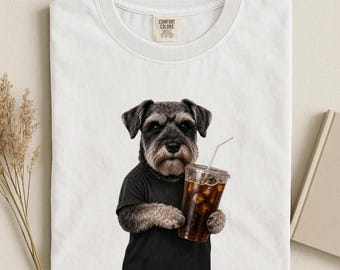 Funny Miniature Schnauzer Drinking Iced Coffee Shirt, Schnauzer Lover Dog TShirt, Dog Lover Gift, Funny Dog Shirt, Dog Mom Gift