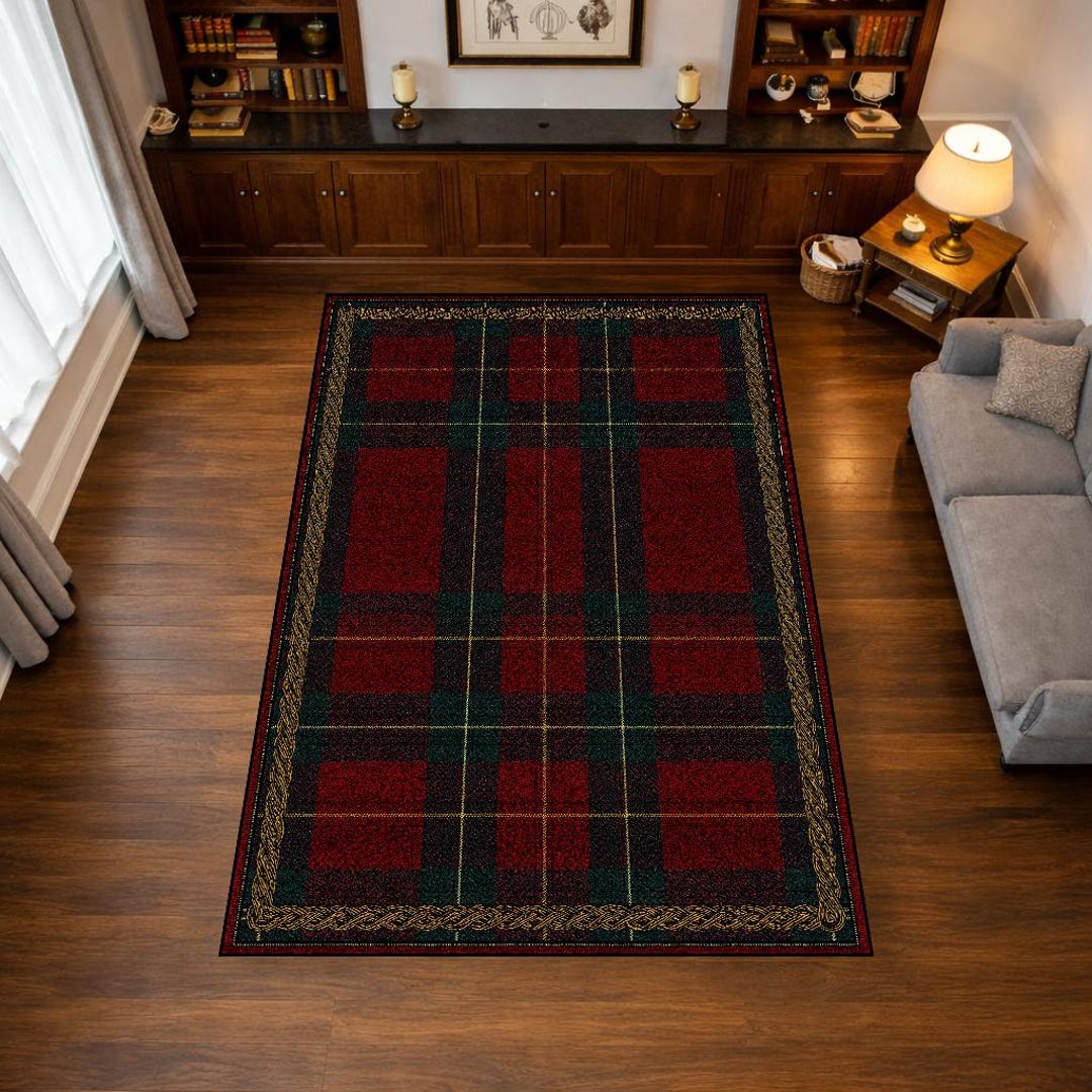 Outlendar Tartan Area Rug With Celtic Knot Border, Scottish Plaid ...