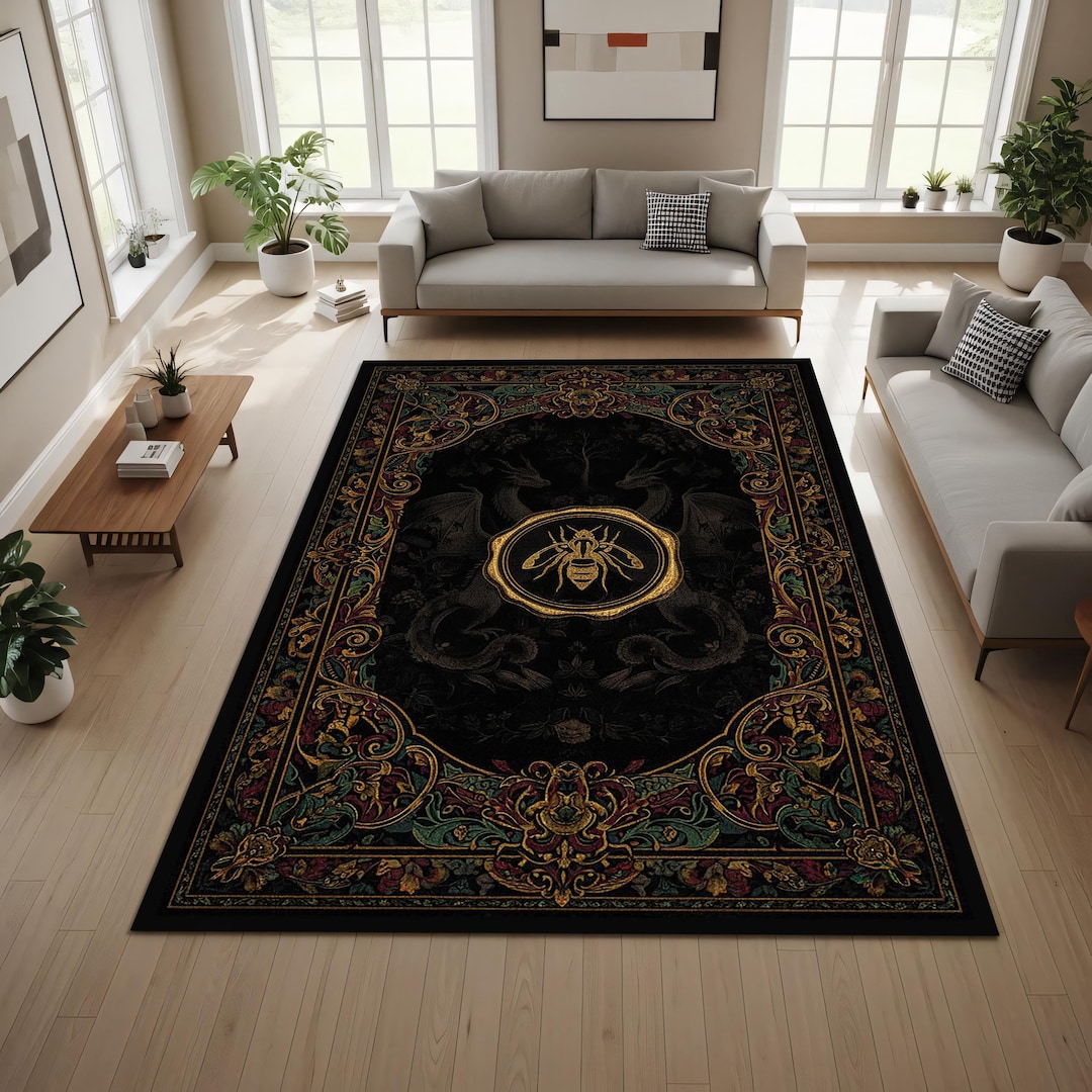 Goth Rug Background Gothic Bee Dragon Rug, Dark Academia Area Rug, Victorian Baroque Floor ...