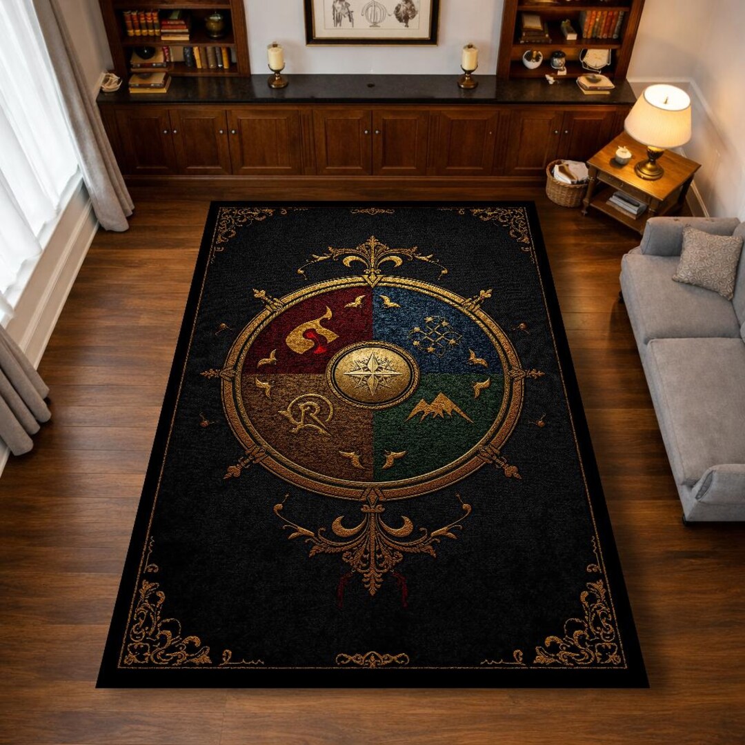 Alchemy Compass Rose Area Rug, Four Elements Magic Circle Carpet ...
