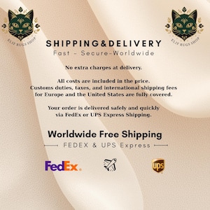 Puede incluir: Fondo color crema con texto sobre env&iacute;o y entrega. El texto incluye "SHIPPING & DELIVERY", "Fast - Secure-Worldwide" y "Worldwide Free Shipping". Tambi&eacute;n hay logotipos de FedEx y UPS.