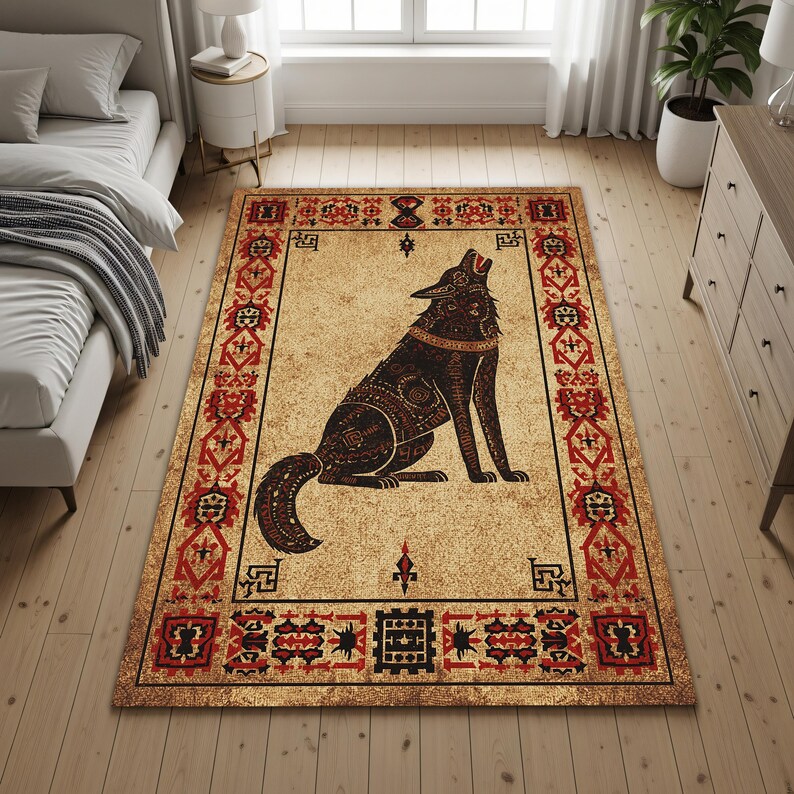 Kilim Rug Patterns Tribal Wolf Area Rug, Vintage Southwestern Kilim Style Carpet With ...