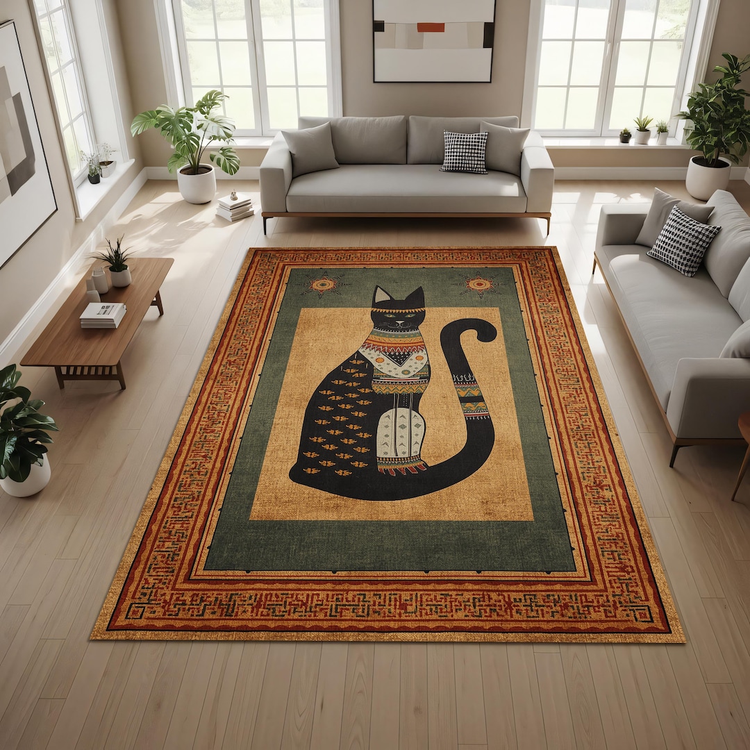 Libyan Cat Rug Egyptian Cat Area Rug With Tribal Pattern Art, Vintage Style Statement ...