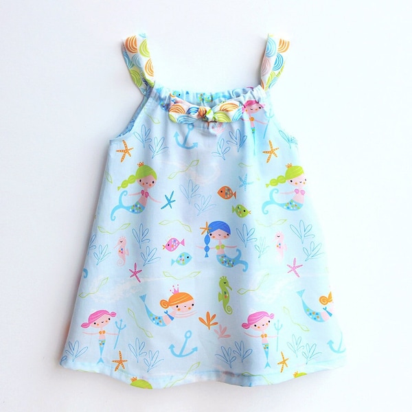 MERMAZING Girl Dress Pinafore sewing pattern Pdf, Woven, newborn up to 10 years