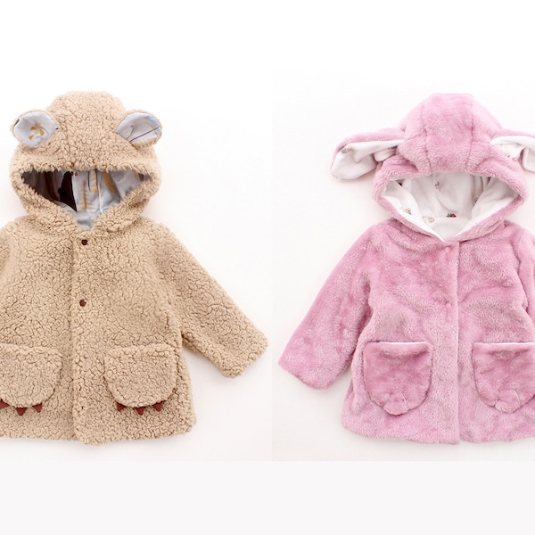 BUDDY BUDDY Patron de veste pour enfants couture Pdf, veste à capuche réversible pour bébés enfants, veste lapin et ours, tout-petit, nouveau-né jusqu'à 10 ans