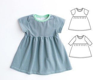 DOTTY Girl Dress sewing pattern Pdf, Long and Short Sleeve, Knit, newborn up to 10 years