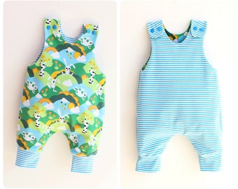 JUMPY Baby Romper pattern Pdf sewing, REVERSIBLE Jersey Woven Harem romper, Children Baby Boy Girl romper, Toddler romper, newborn to 6 yrs