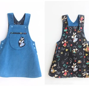 AHOY Lined Girl Dress Pinafore sewing pattern Pdf, REVERSIBLE, Woven, newborn up to 4 years