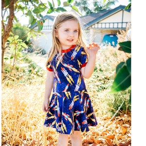 Girl Twirly Dress sewing pattern Pdf, DOODLE, Short Sleeve, Long Sleeve, Knit, newborn up to 10 years