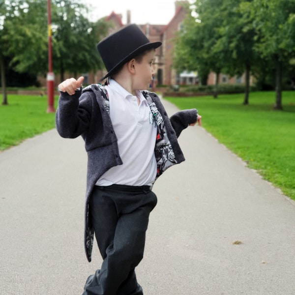 Modèle de veste de frac BAT Pdf couture, modèle de veste à capuche réversible pour garçon et fille, manches longues, enfant en bas âge, taille nouveau-né - 10 ans