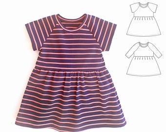 SWANK Girl Dress sewing pattern Pdf, Raglan Long Short Sleeve, Long Sleeve, Knit, newborn up to 10 years