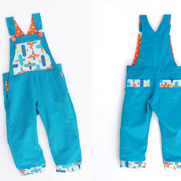 BRIGHT PLANES Boy Girl Romper pattern Pdf sewing, Dungaree Overall, Children toddler, size 3 4 5 6 7 8 9 10 years Instant Download