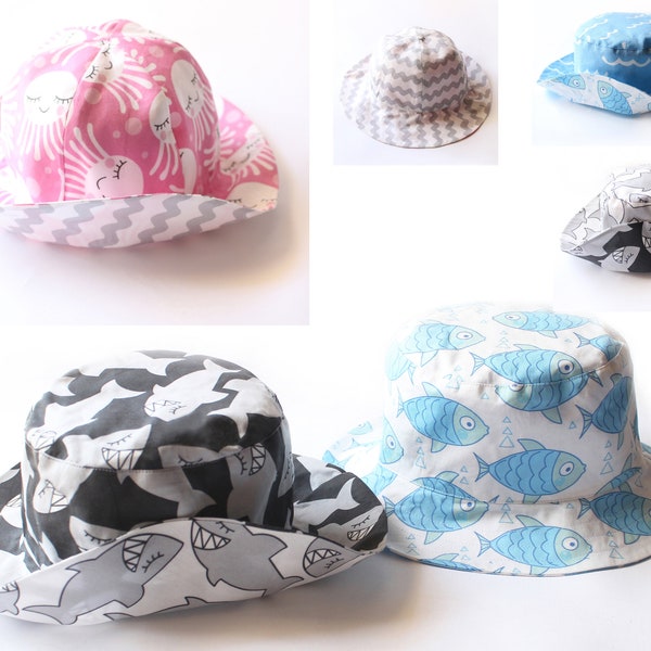 SHARK HATTACK Cappelli, cappello da secchio e cappello da sole modello Pdf, cappelli REVERSIBILI, cappelli per bambini, cappelli per bambini, cappelli per bambini, preemie - 10 anni squalo