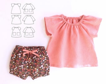 BUNDLE LOLITA Girl Dress + Top + Bloomers sewing pattern Pdf, Long and Short Seeve, Woven, newborn up to 10 years