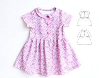 GRETA Girl Dress sewing pattern Pdf, Long and Short Sleeve, Knit, newborn up to 10 years