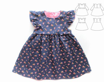 FAIRYTALE Girl Baby Girl Knit Woven Dress sewing pattern Pdf, Flutter Short and Long Sleeve, Toddler dress, newborn dress - 10 years