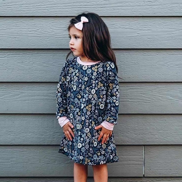 Girl Dress sewing pattern Pdf, WHOOSH, Long and Short Sleeve, Knit, newborn up to 10 years