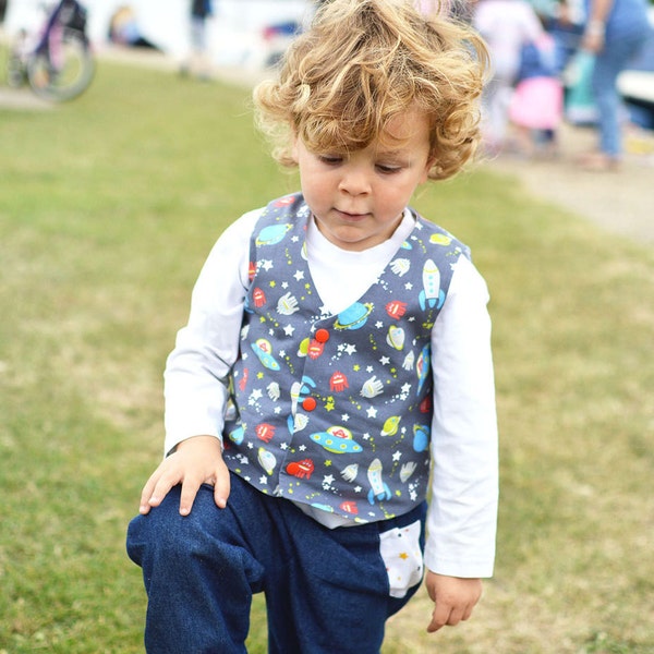 Modèle RED ROVER Kids gilet à coudre, facile mignon, gilet réversible entièrement doublé bébé fille bébé garçon, enfant tout-petit nouveau-né - 10 ans