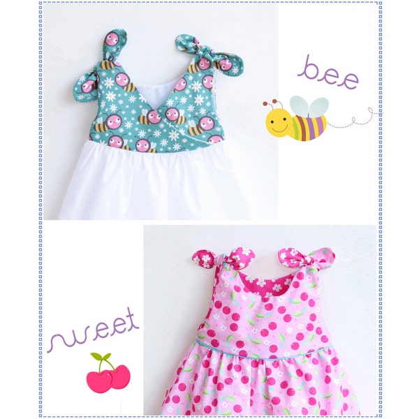 BEE SWEET Baby Girl Dress PDF sewing pattern, Woven, newborn up to 2 years