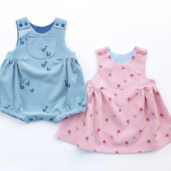 HAPPY POND Bubble Romper Schürzenkleid Schnittmuster, gewebter und mittelschwerer Strickstoff, Baby Strampler für Mädchen und Jungen, Frühchen - 4 Jahre