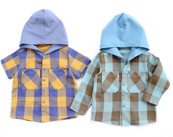 VeryCASUAL Hooded Shirt Shacket sewing pattern Pdf, Woven and Knit, Short and Long sleeves, newborn - 10 years